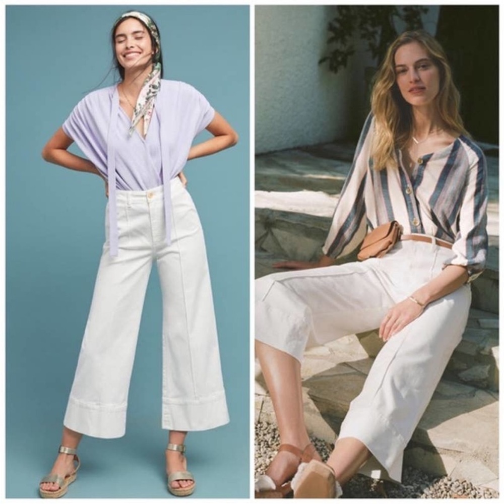 Anthropologie NWT  Pintuck Wide Leg Chino Pants High Waist Size 8, run large